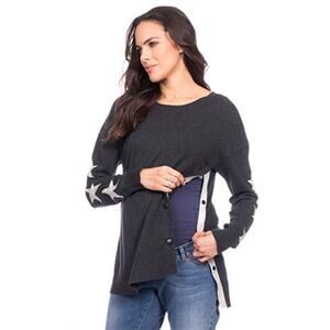 Seraphine Sz M Maternity Charcoal Black Star Print Side Snap Nursing Sweater